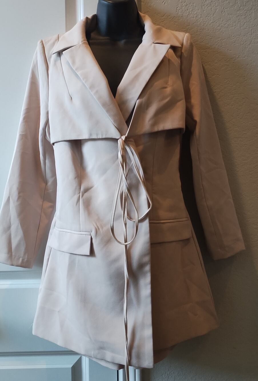 Fashion Nova Beige Trench Coat shorts romper size medium